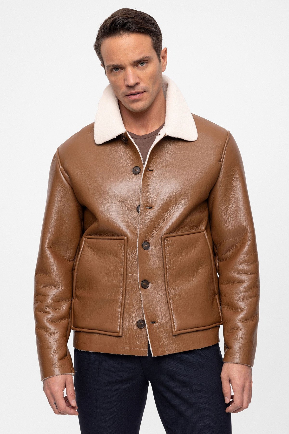 Antioch Astar Detailed Faux Leather Men's Jacket