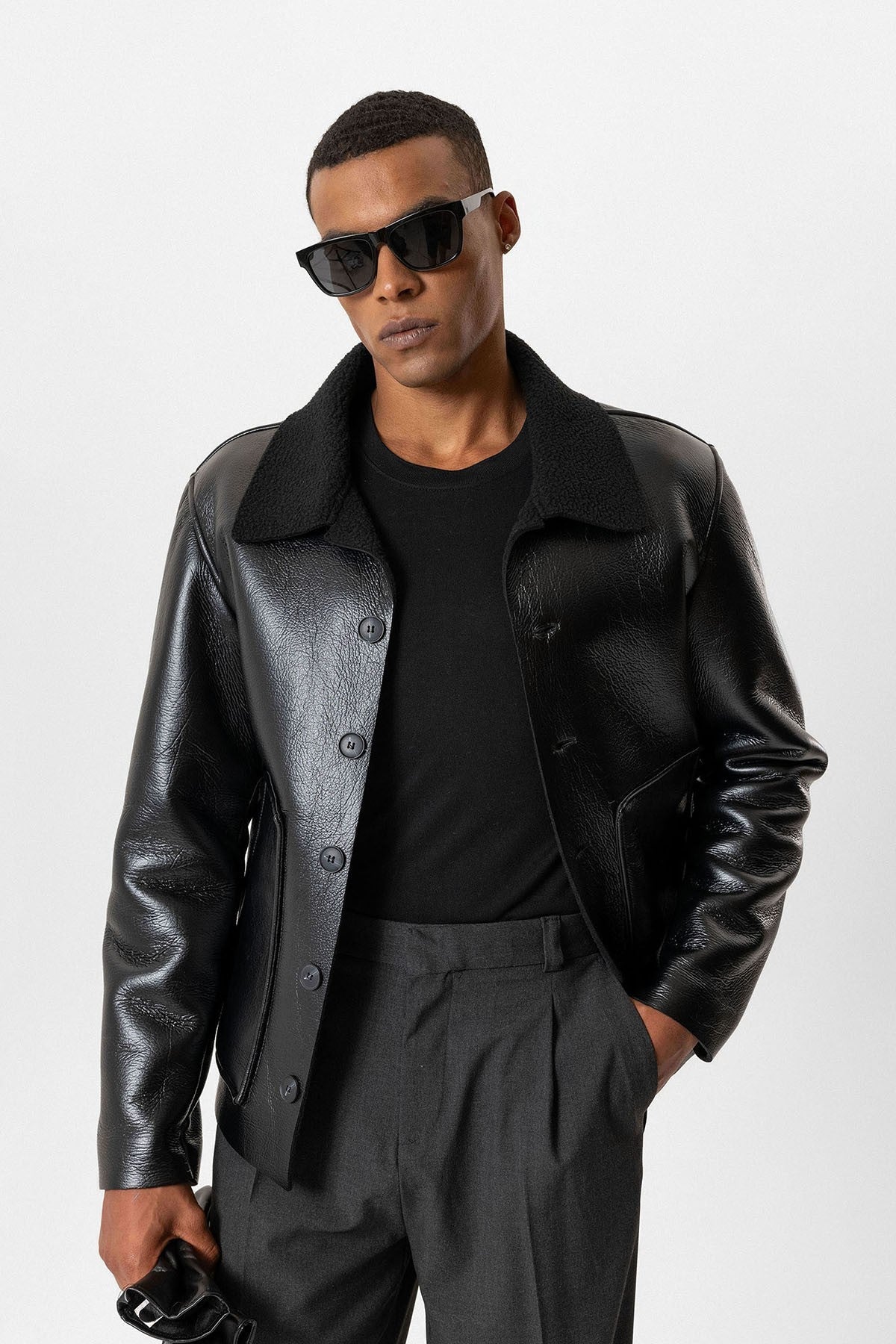 Antioch Astar Detailed Faux Leather Men's Jacket
