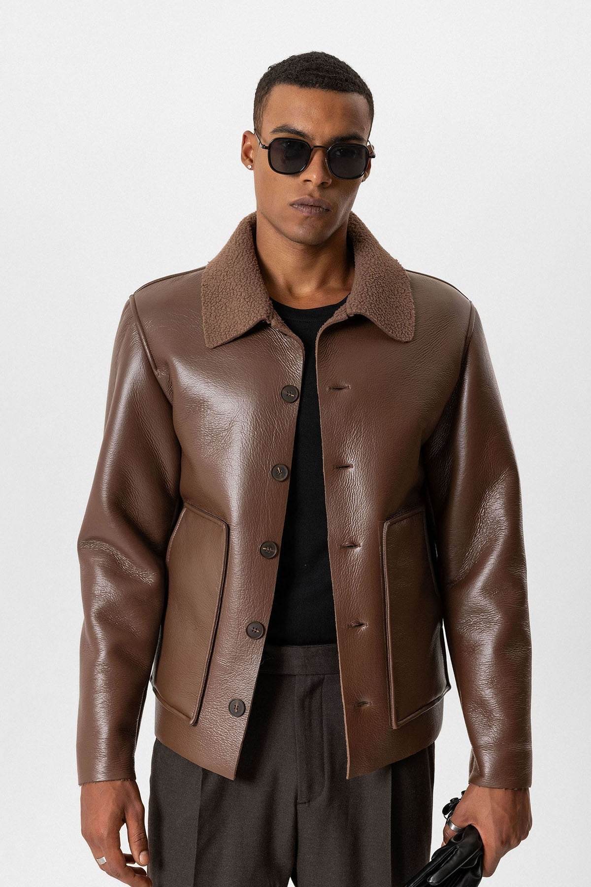 Antioch Astar Detailed Faux Leather Men's Jacket