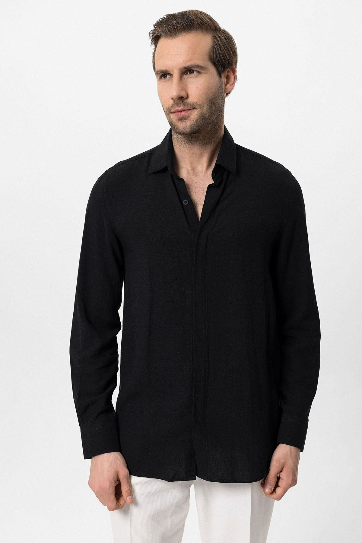 Antioch Hidden-Button Linen-Blend Men's Shirt