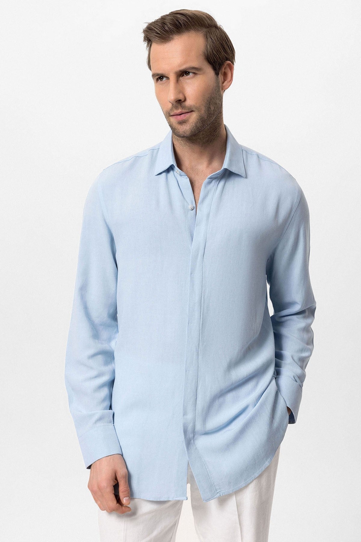 Antioch Hidden-Button Linen-Blend Men's Shirt