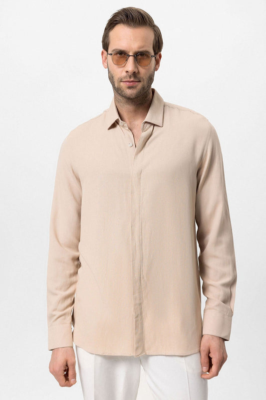 Antioch Hidden-Button Linen-Blend Men's Shirt