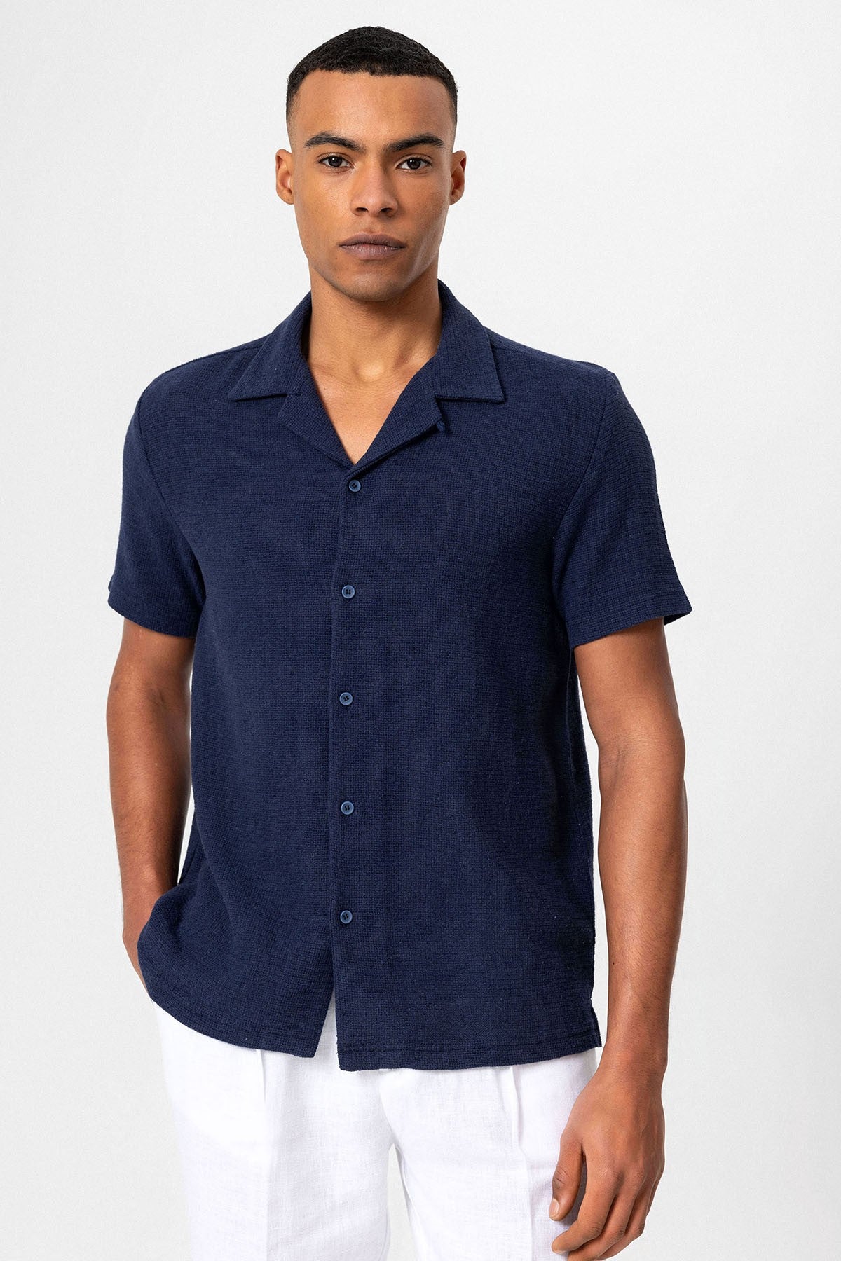 Antioch Men's Shirt with Apache Collar and Knitted Texture