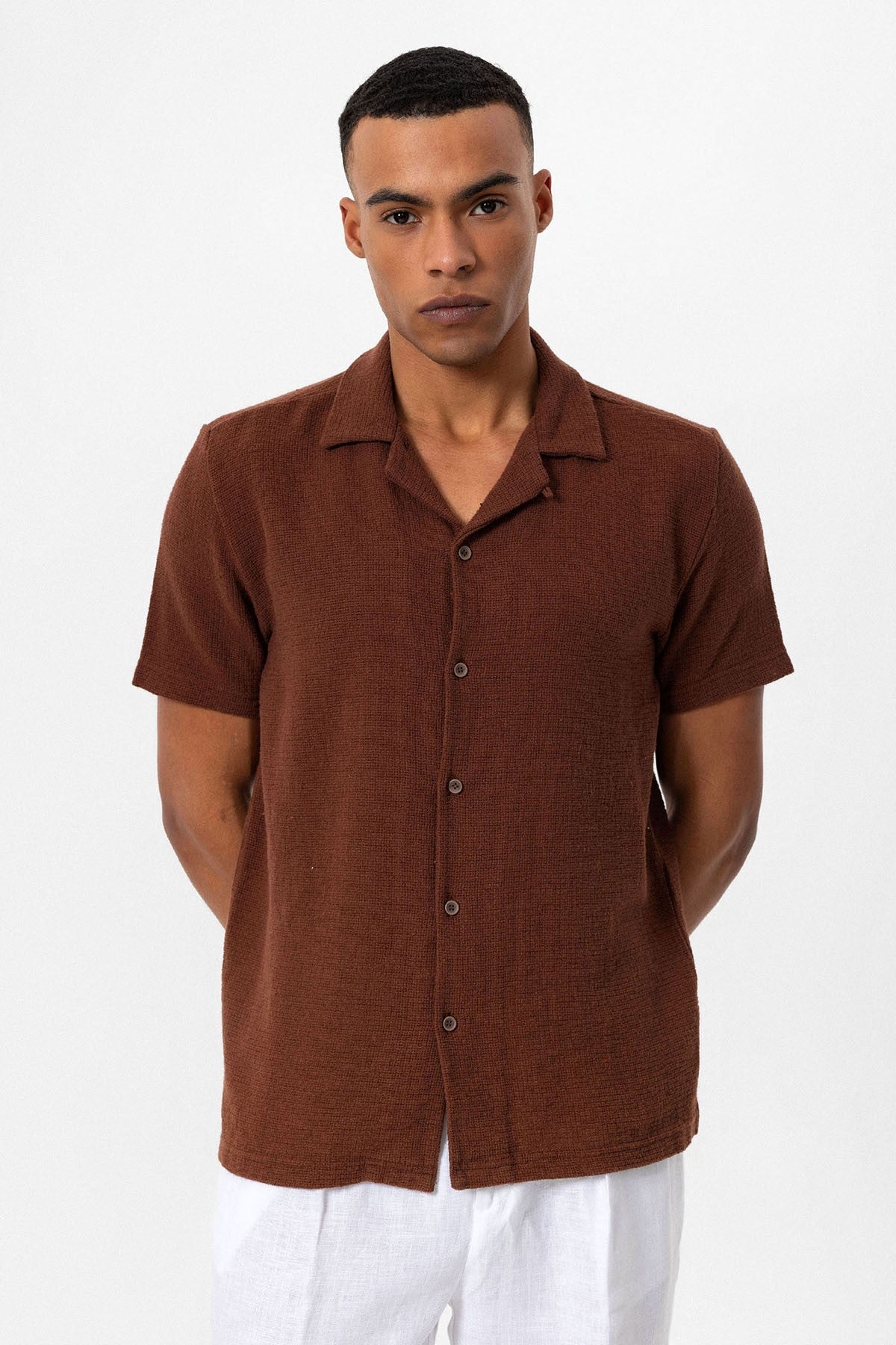 Antioch Men's Shirt with Apache Collar and Knitted Texture