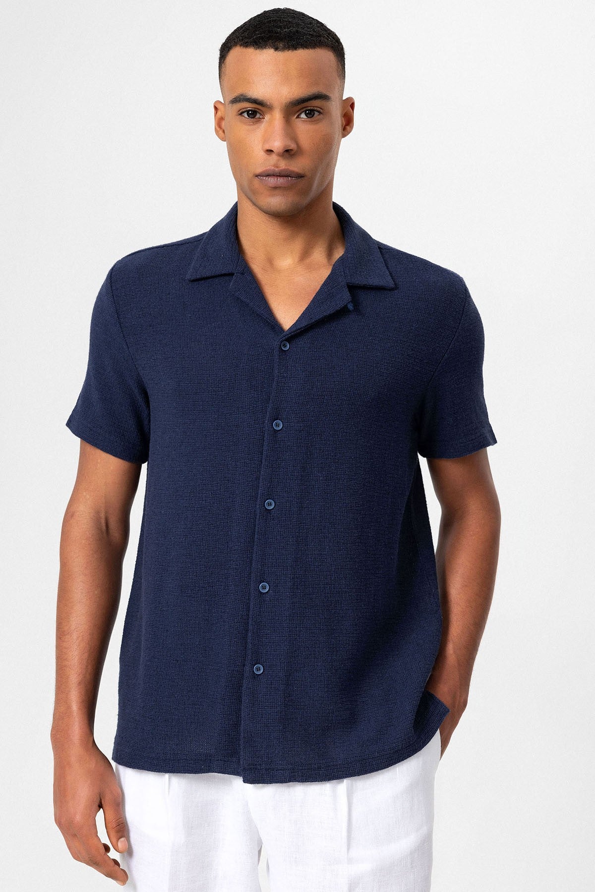 Antioch Men's Shirt with Apache Collar and Knitted Texture
