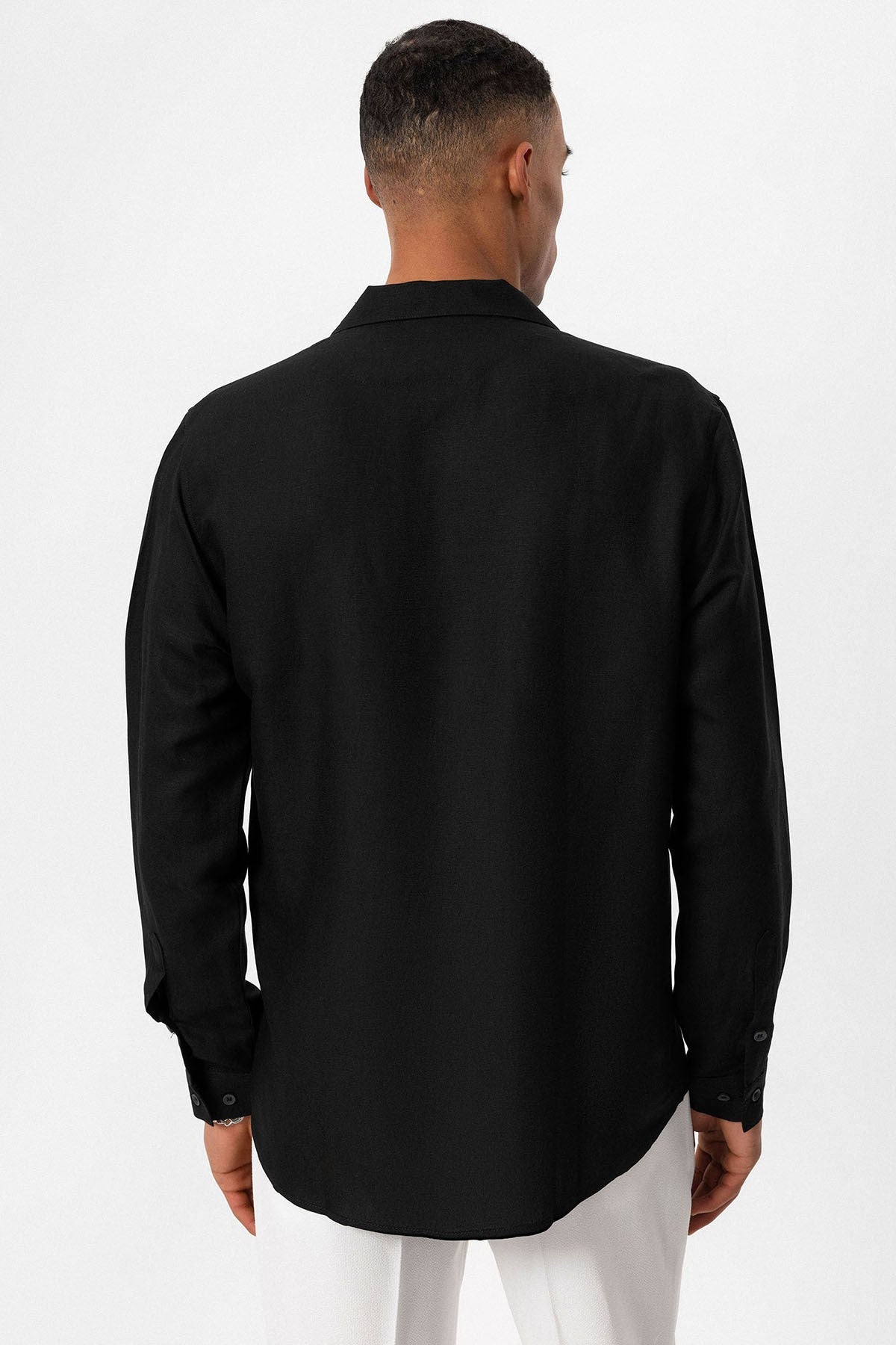 Antioch Apache Collar Linen-Blend Long-Sleeve Men's Shirt