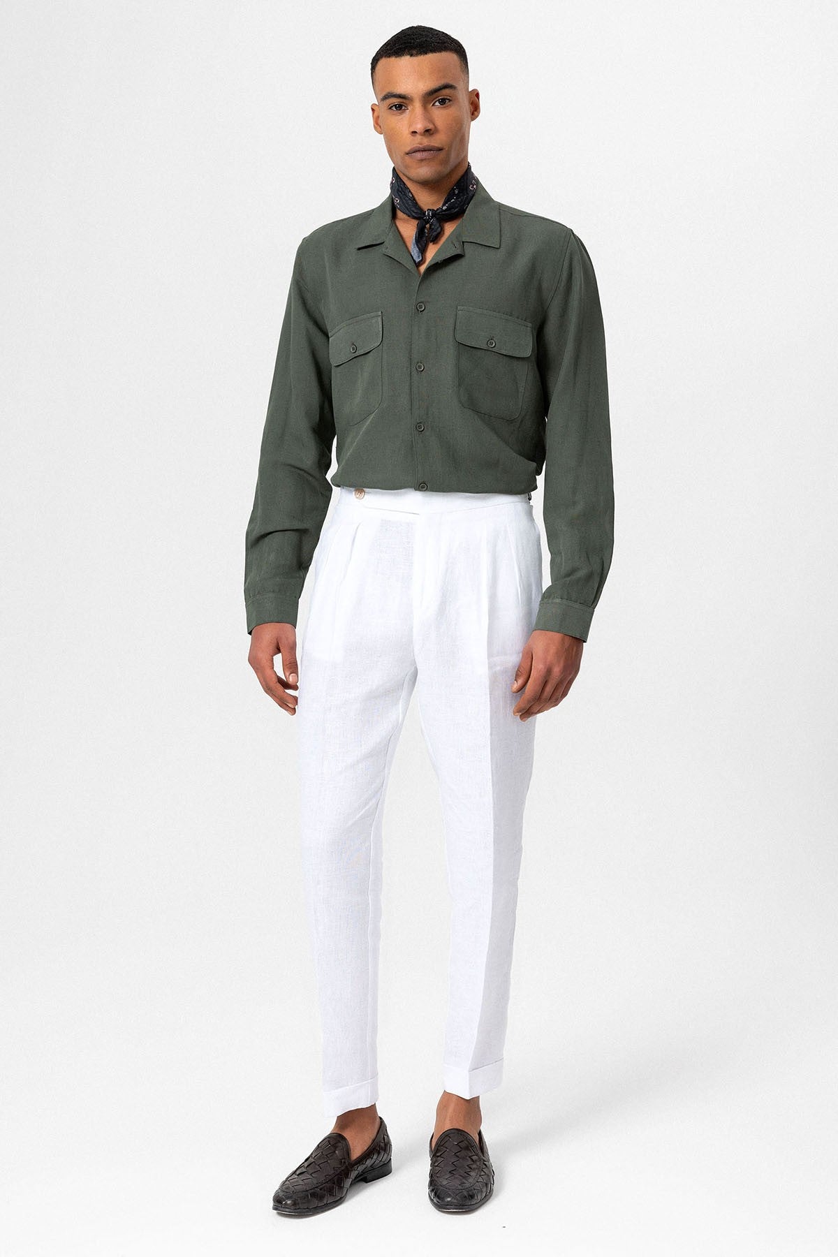 Antioch Apache Collar Linen-Blend Long-Sleeve Men's Shirt