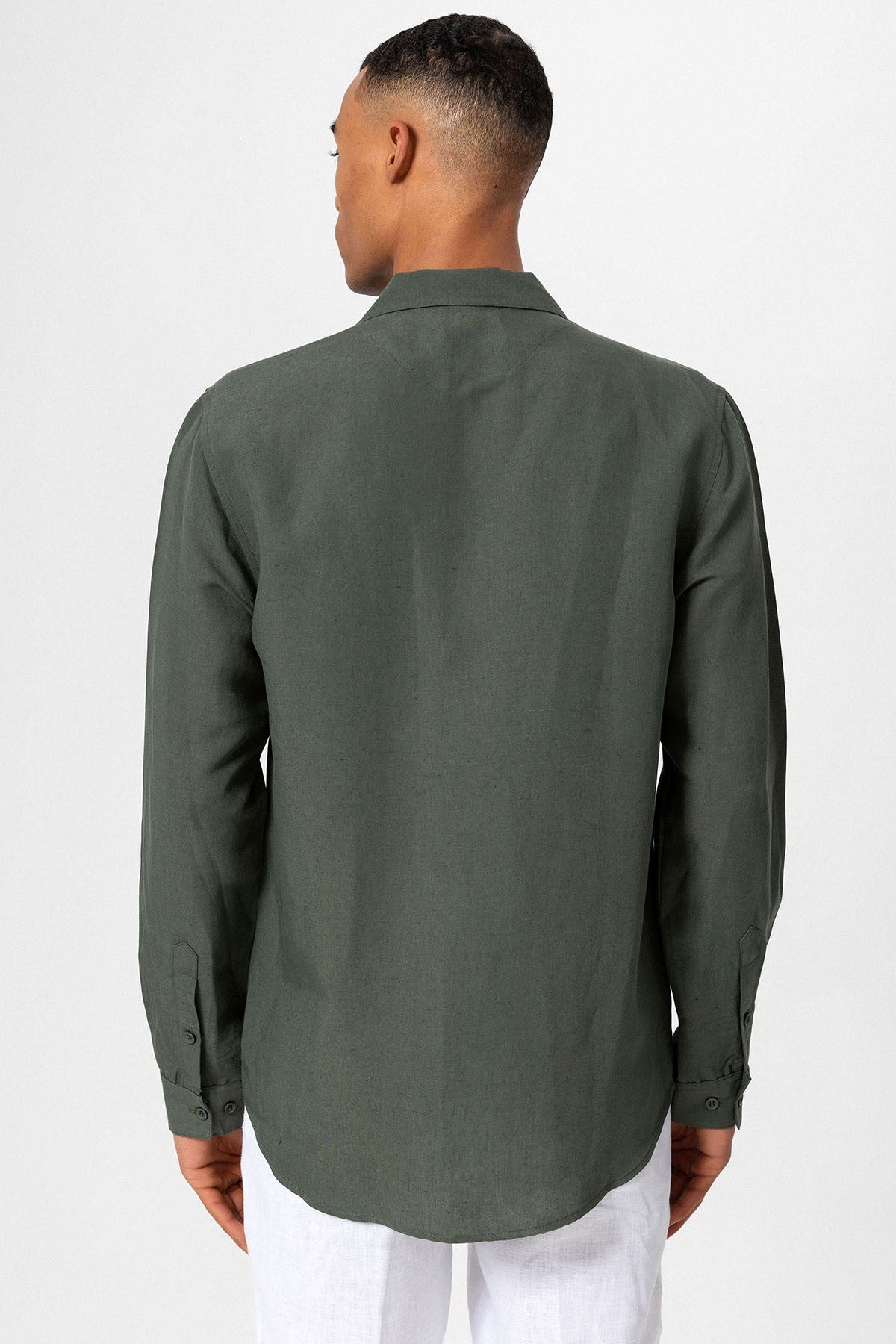 Antioch Apache Collar Linen-Blend Long-Sleeve Men's Shirt