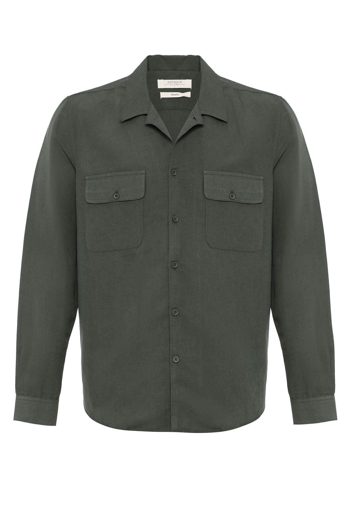 Antioch Apache Collar Linen-Blend Long-Sleeve Men's Shirt