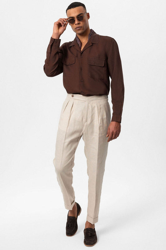 Antioch Apache Collar Linen-Blend Long-Sleeve Men's Shirt