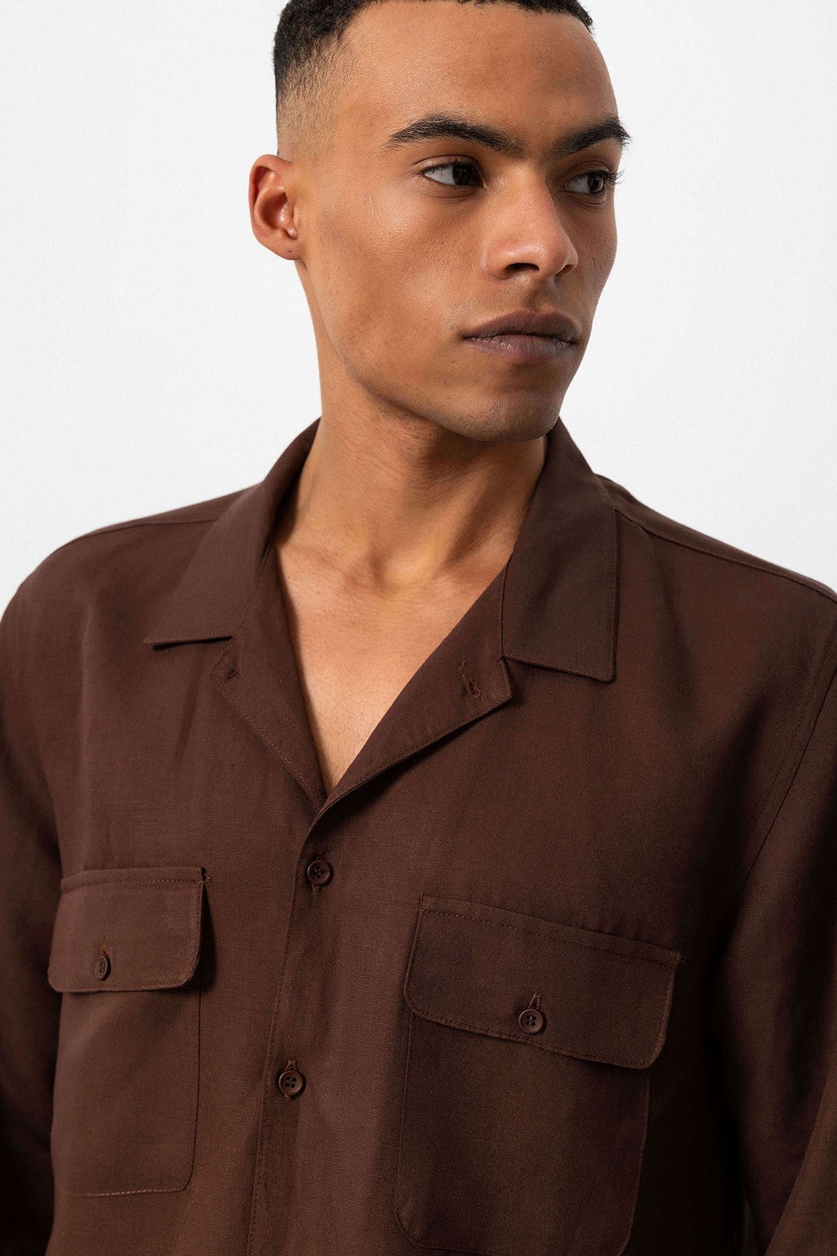 Antioch Apache Collar Linen-Blend Long-Sleeve Men's Shirt