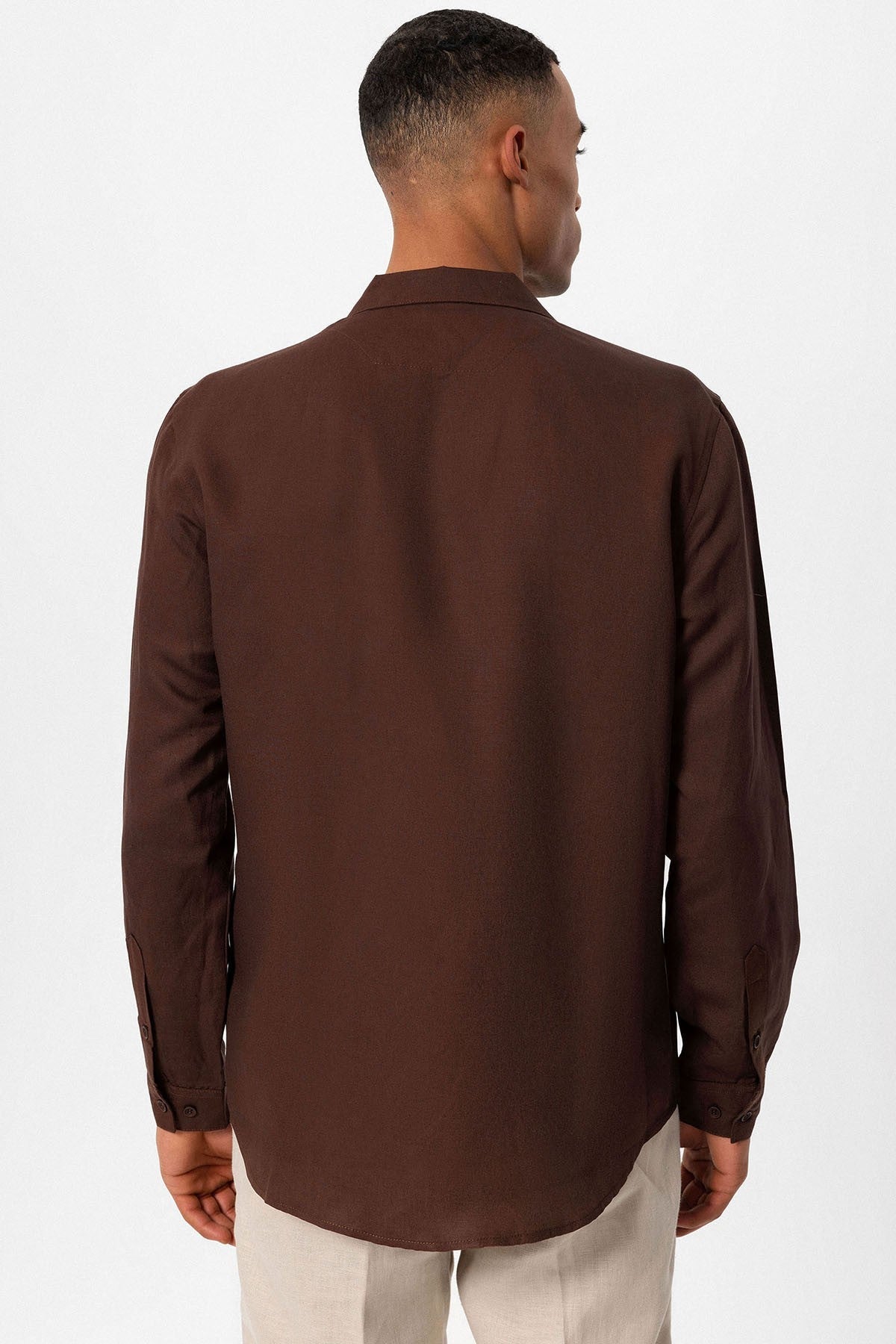 Antioch Apache Collar Linen-Blend Long-Sleeve Men's Shirt