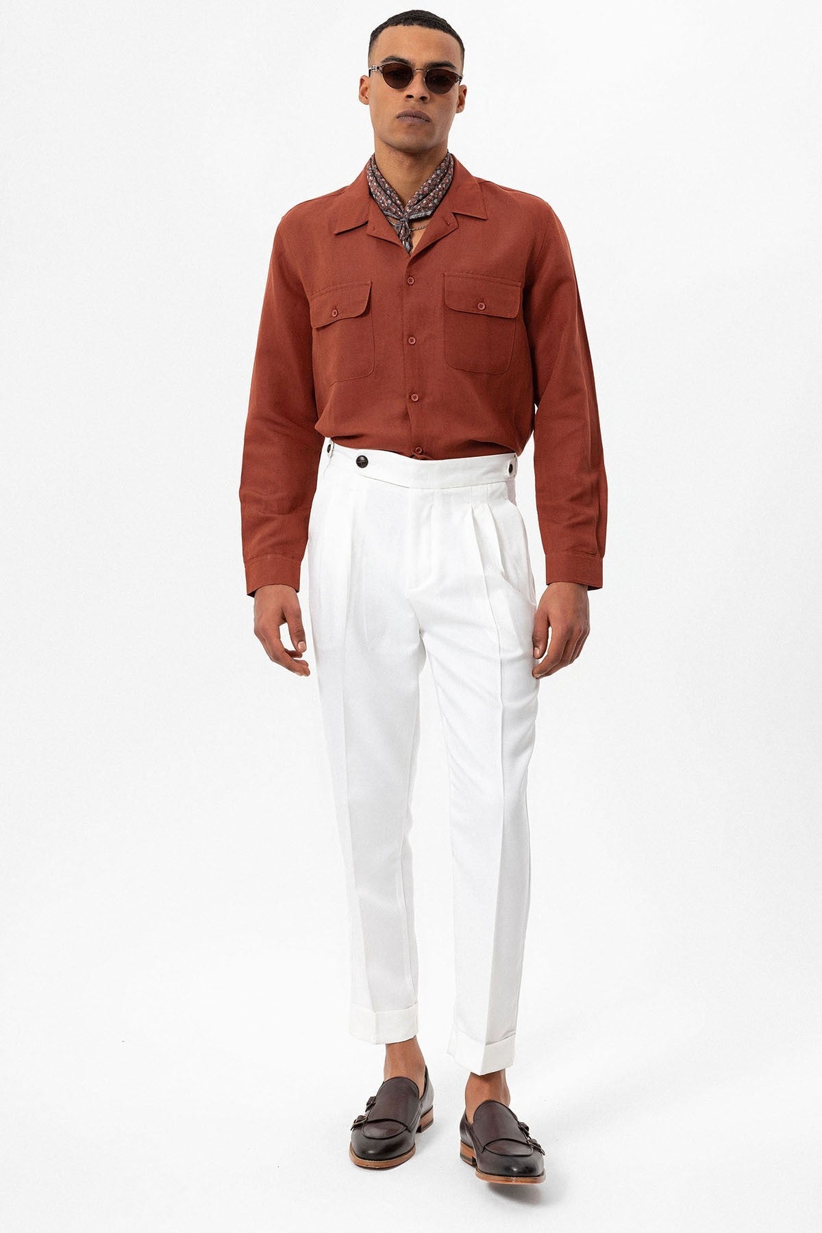Antioch Apache Collar Linen-Blend Long-Sleeve Men's Shirt