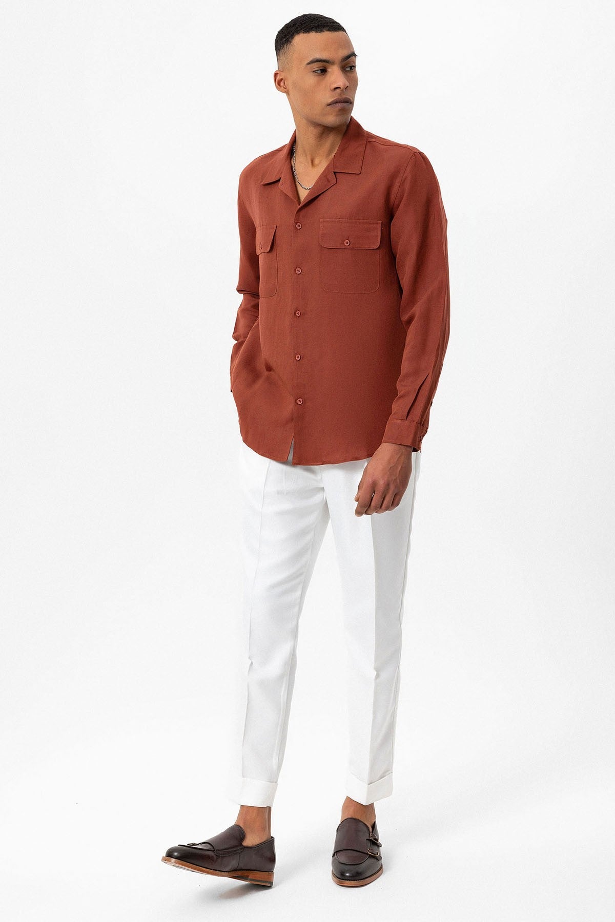Antioch Apache Collar Linen-Blend Long-Sleeve Men's Shirt