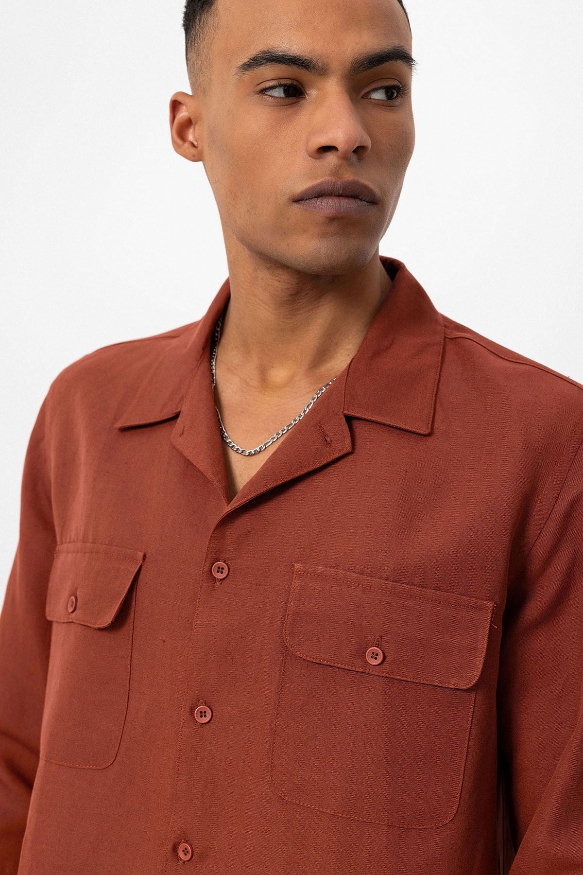 Antioch Apache Collar Linen-Blend Long-Sleeve Men's Shirt