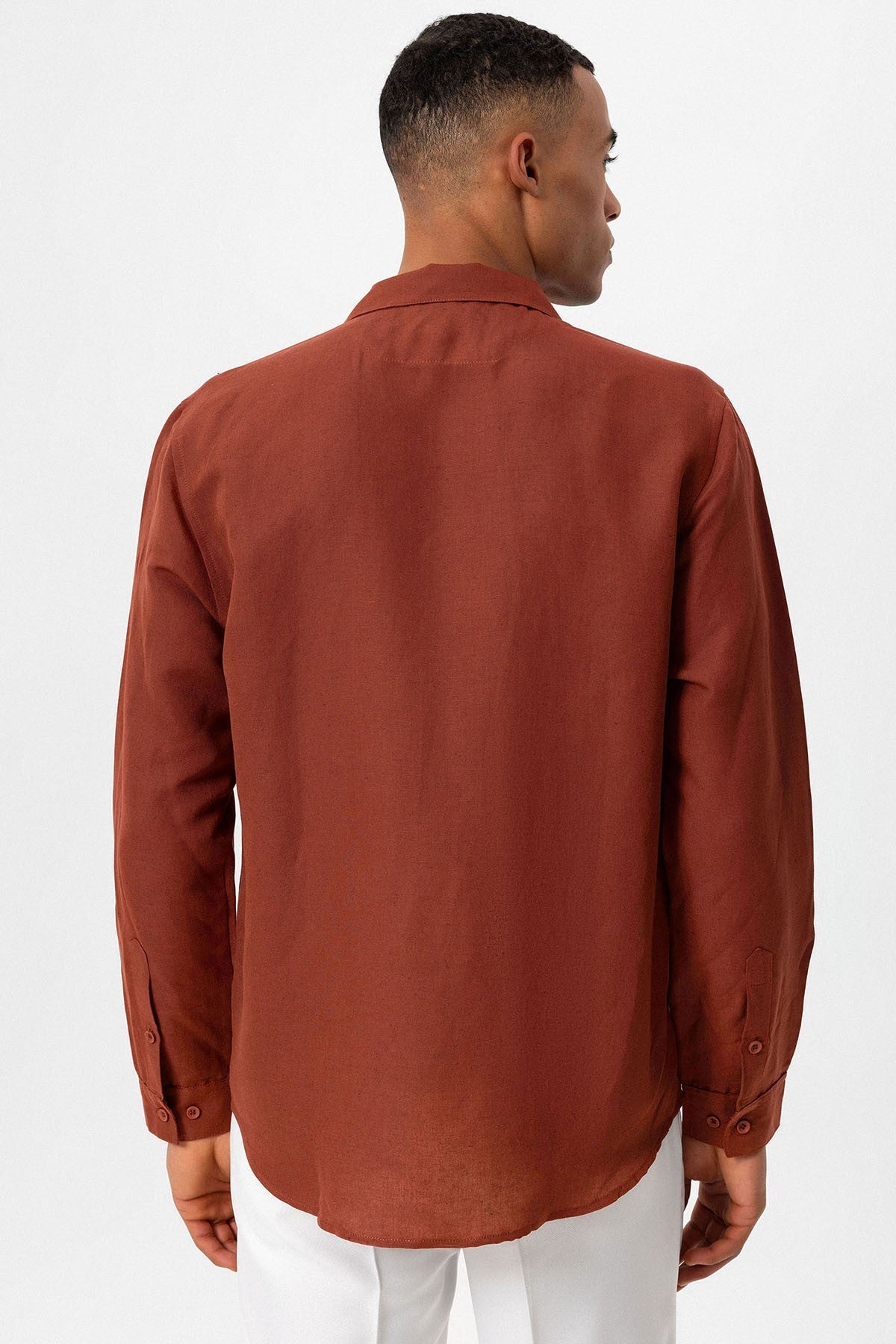 Antioch Apache Collar Linen-Blend Long-Sleeve Men's Shirt
