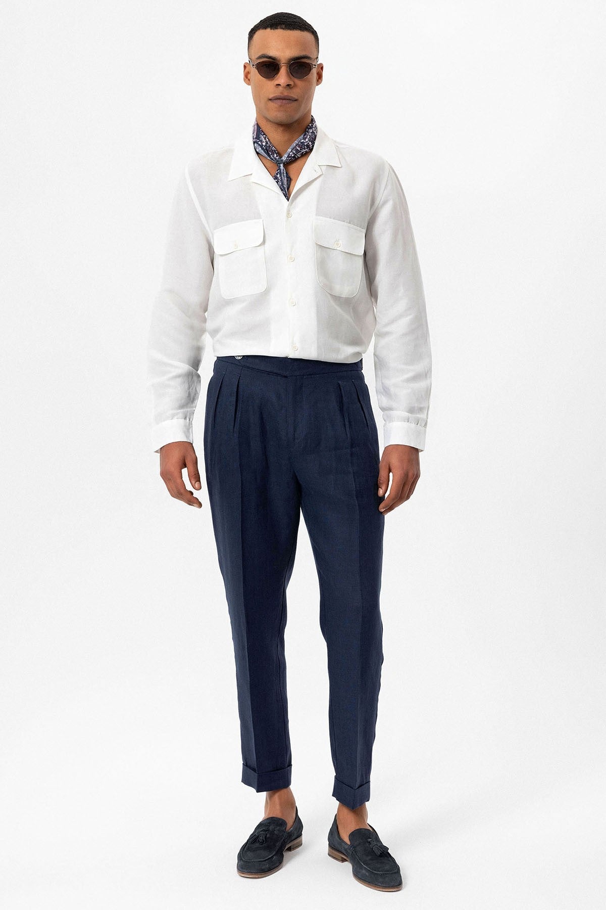 Antioch Apache Collar Linen-Blend Long-Sleeve Men's Shirt