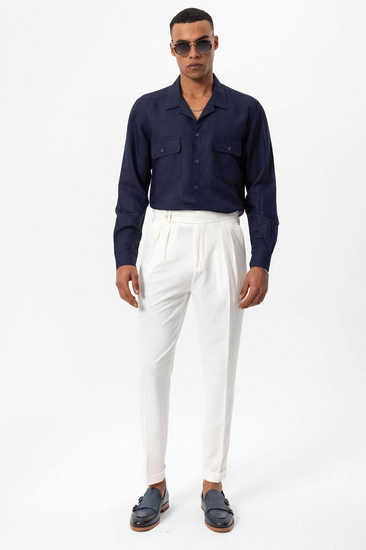 Antioch Apache Collar Linen-Blend Long-Sleeve Men's Shirt