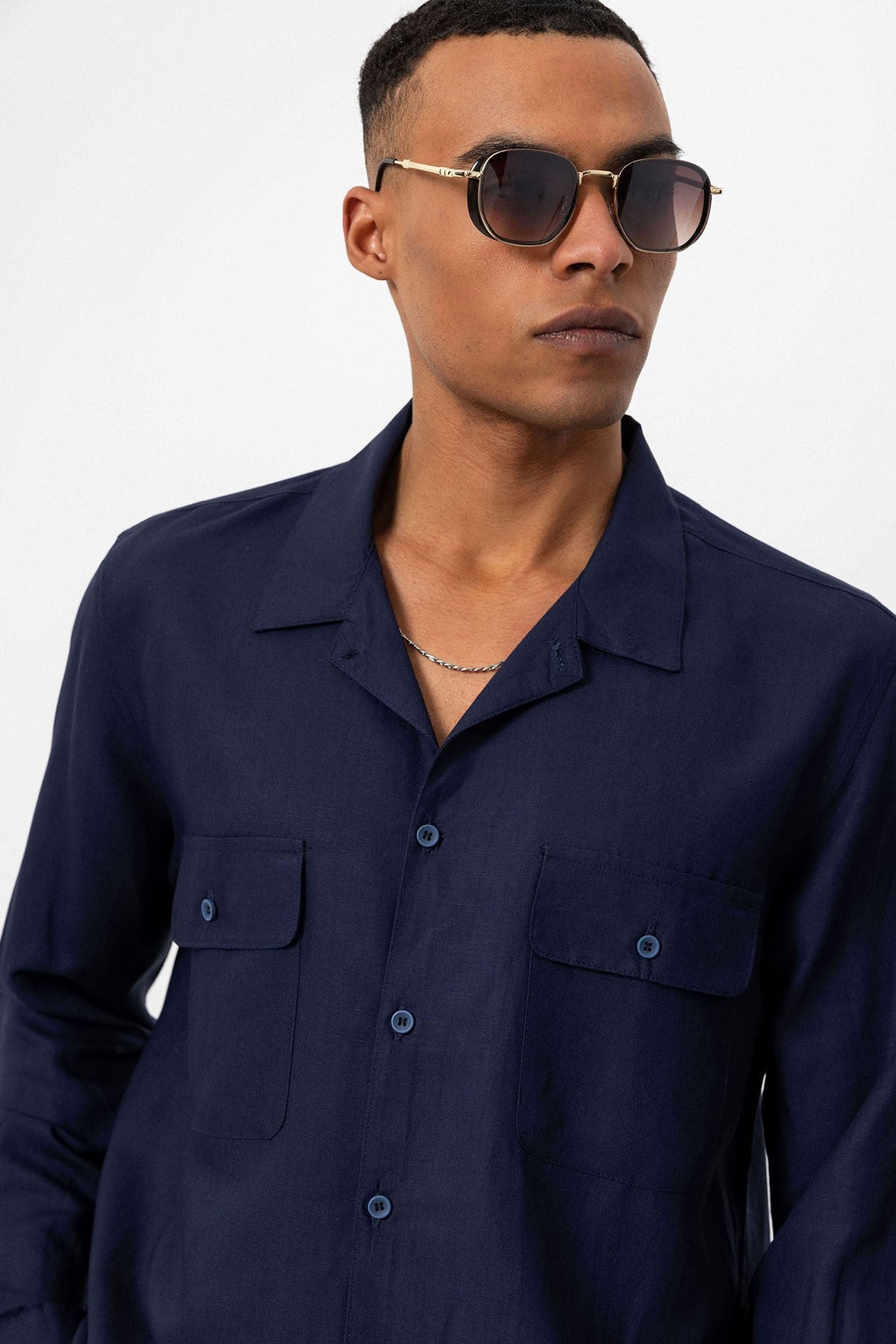 Antioch Apache Collar Linen-Blend Long-Sleeve Men's Shirt