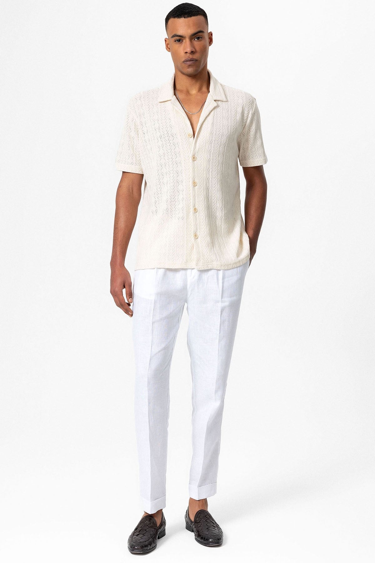 Antioch Men's Shirt with Apache Collar and Knitted Pattern