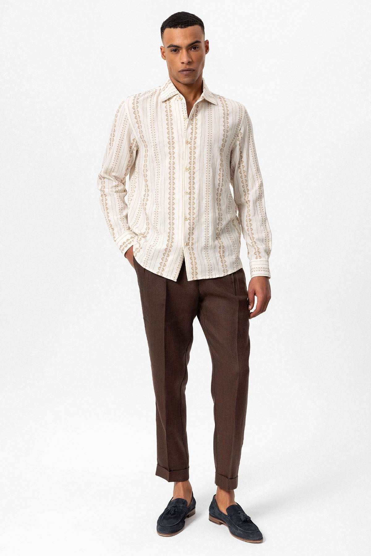 Antioch Long-Sleeved Men's Shirt with Ethnic Pattern