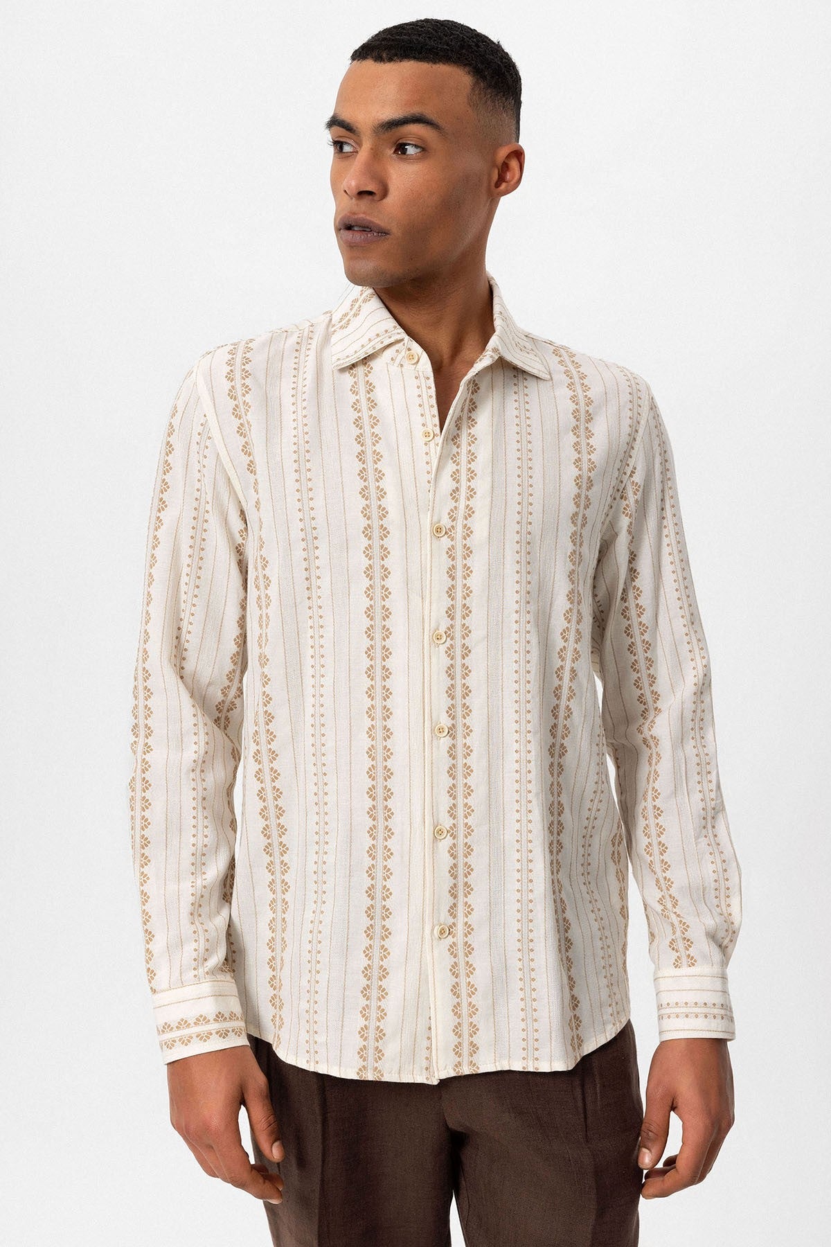 Antioch Long-Sleeved Men's Shirt with Ethnic Pattern