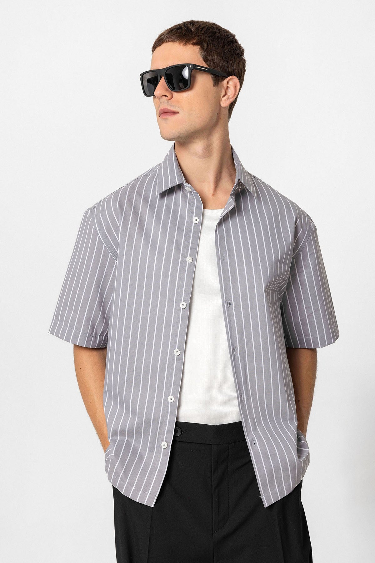 Antioch Oversized Short-Sleeve Striped Men's Shirt