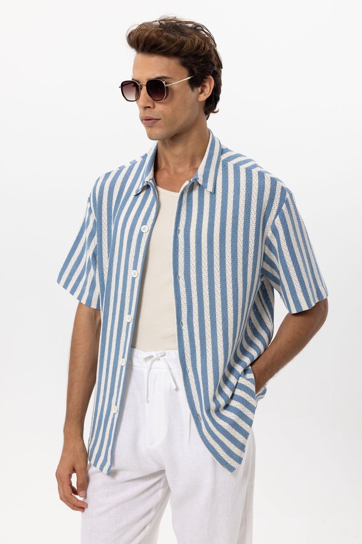 Antioch Oversized Openwork Striped Men's Shirt