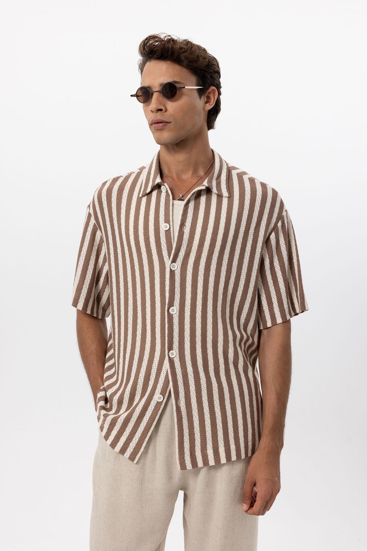 Antioch Oversized Openwork Striped Men's Shirt