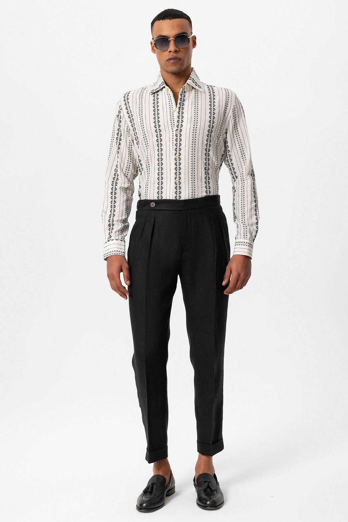 100% Linen High-Waisted Pleated Men's Pants