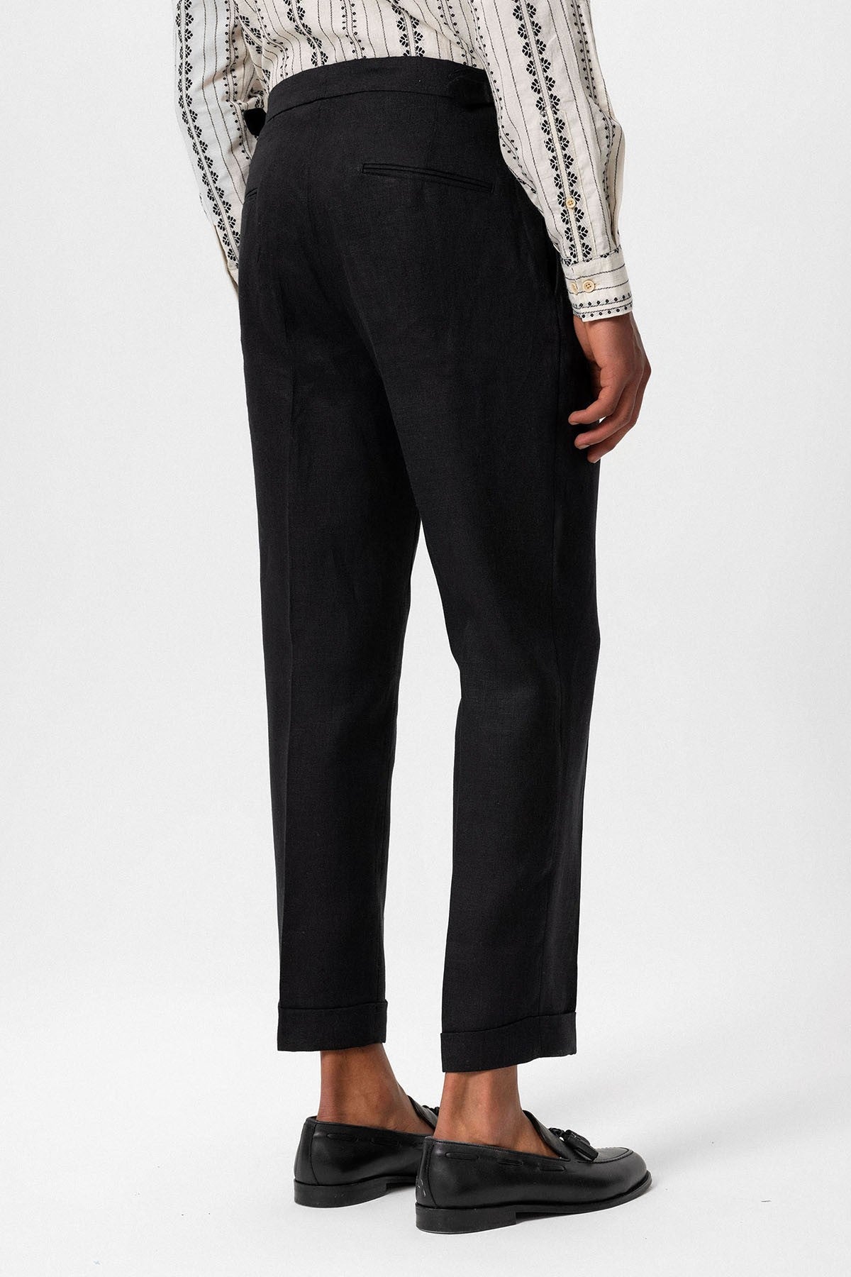 100% Linen High-Waisted Pleated Men's Pants