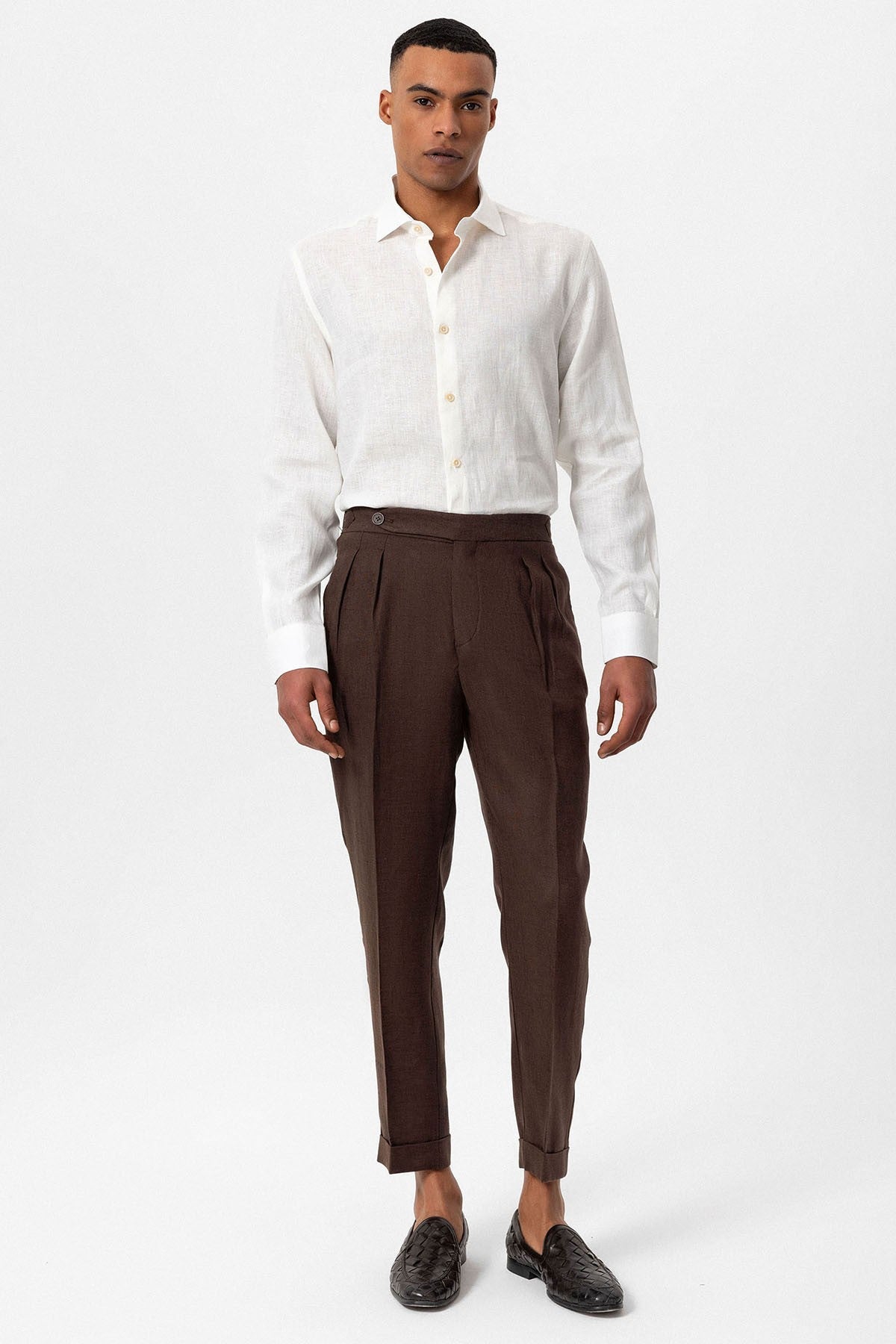 100% Linen High-Waisted Pleated Men's Pants