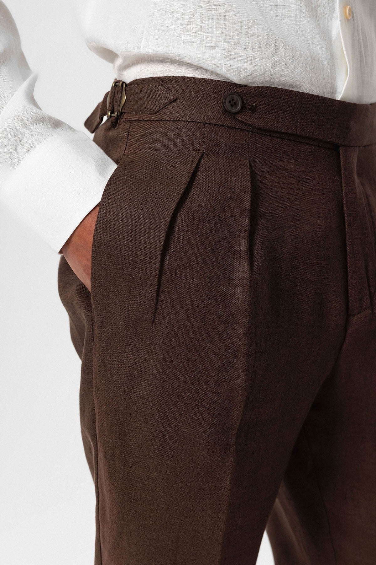 100% Linen High-Waisted Pleated Men's Pants