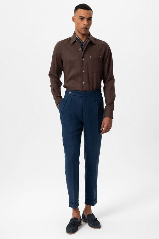 100% Linen High-Waisted Pleated Men's Pants