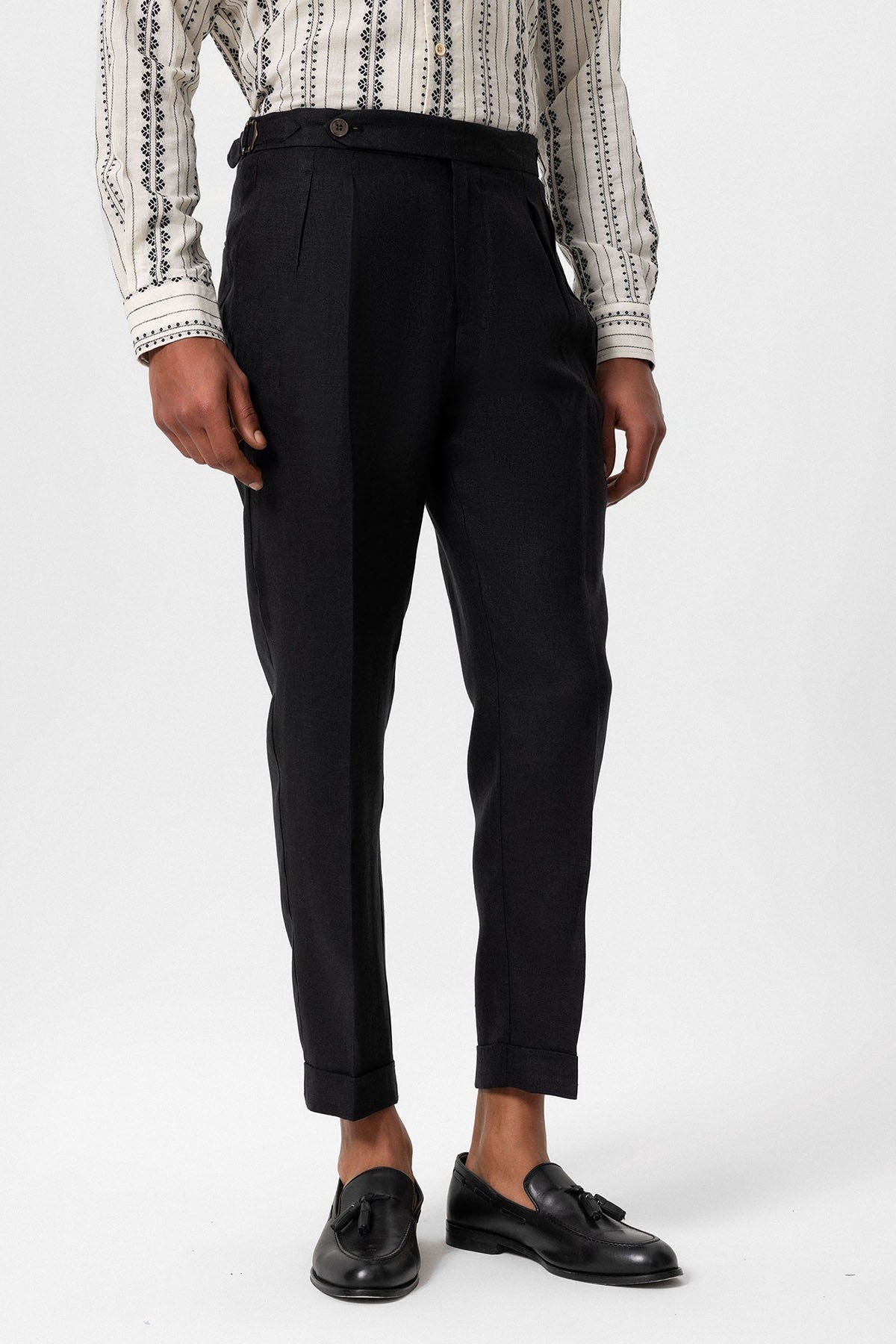 100% Linen High-Waisted Pleated Men's Pants