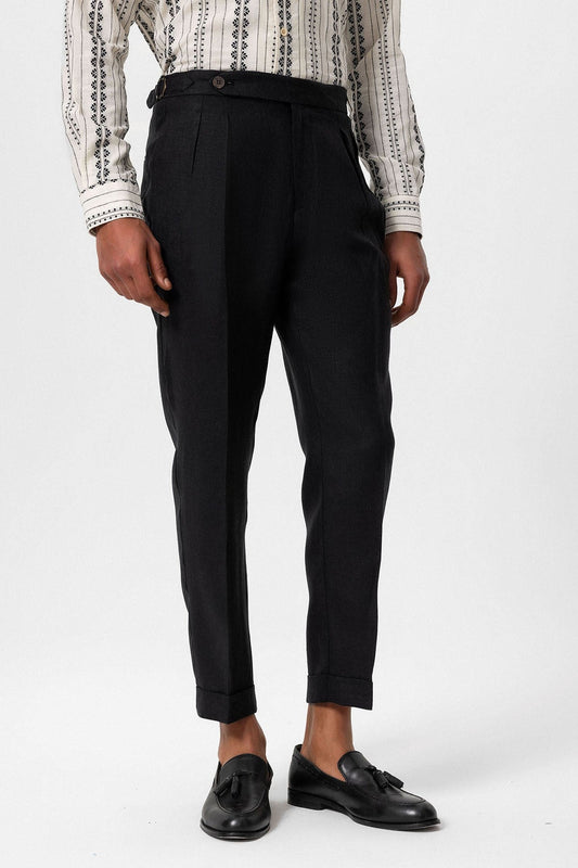 100% Linen High-Waisted Pleated Men's Pants