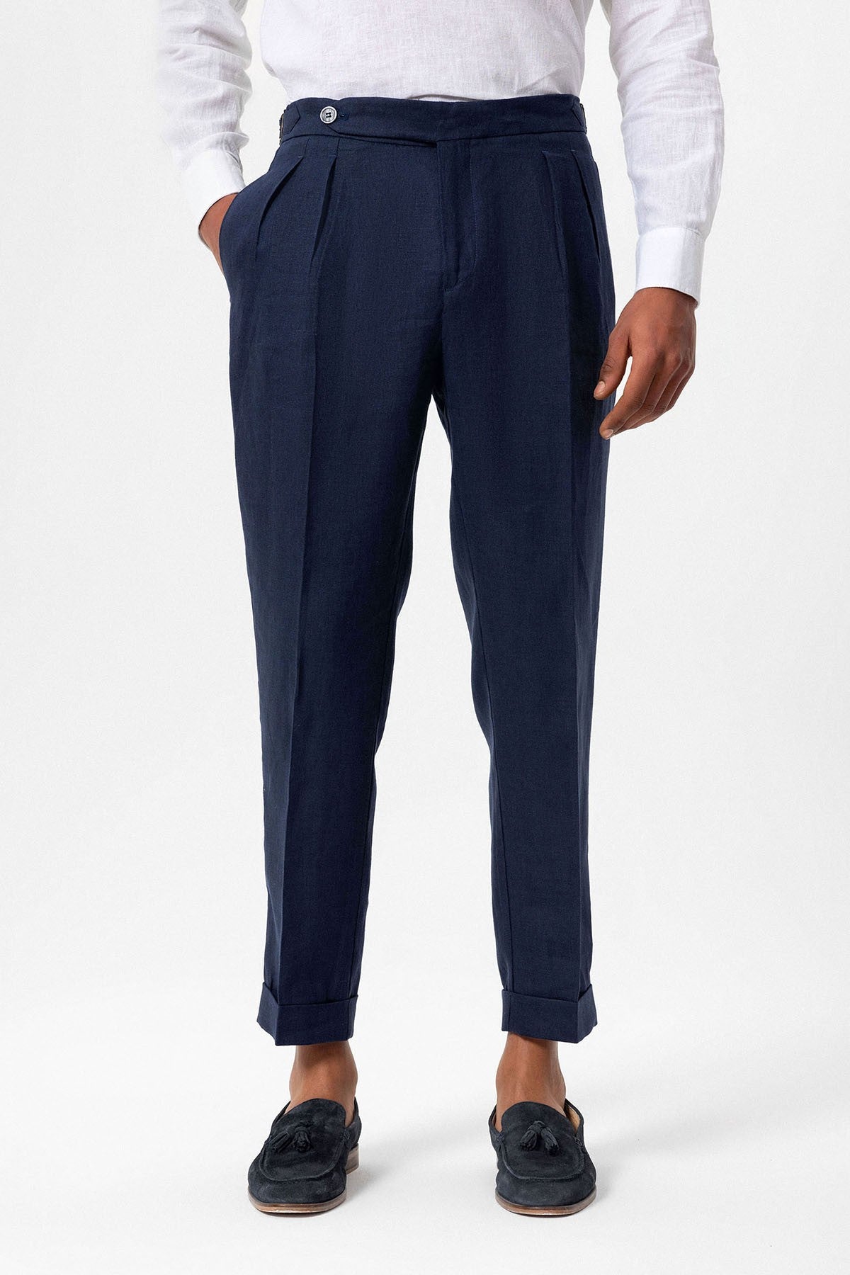 100% Linen High-Waisted Pleated Men's Pants