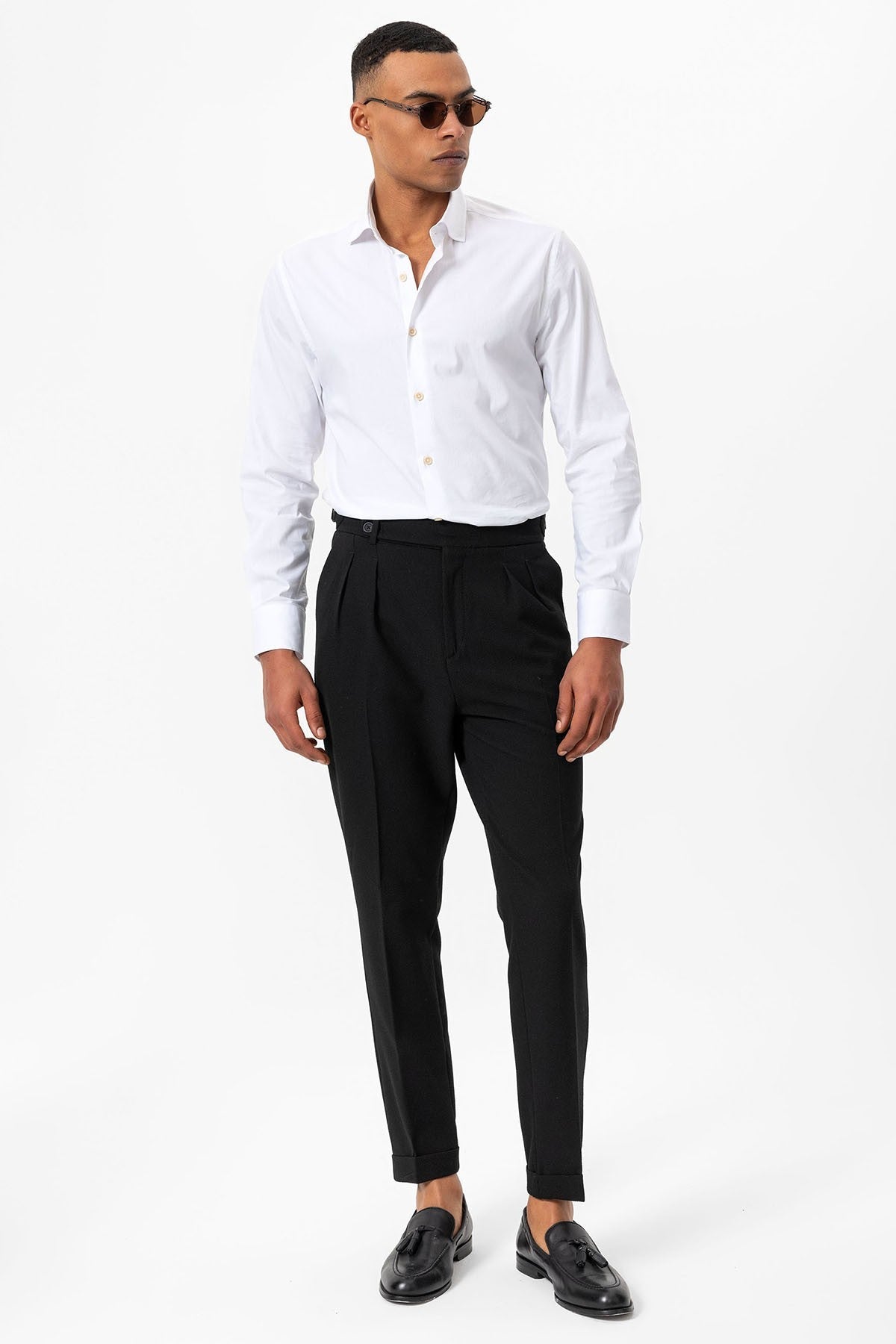 High-Waisted Pleated Textured Men's Pants