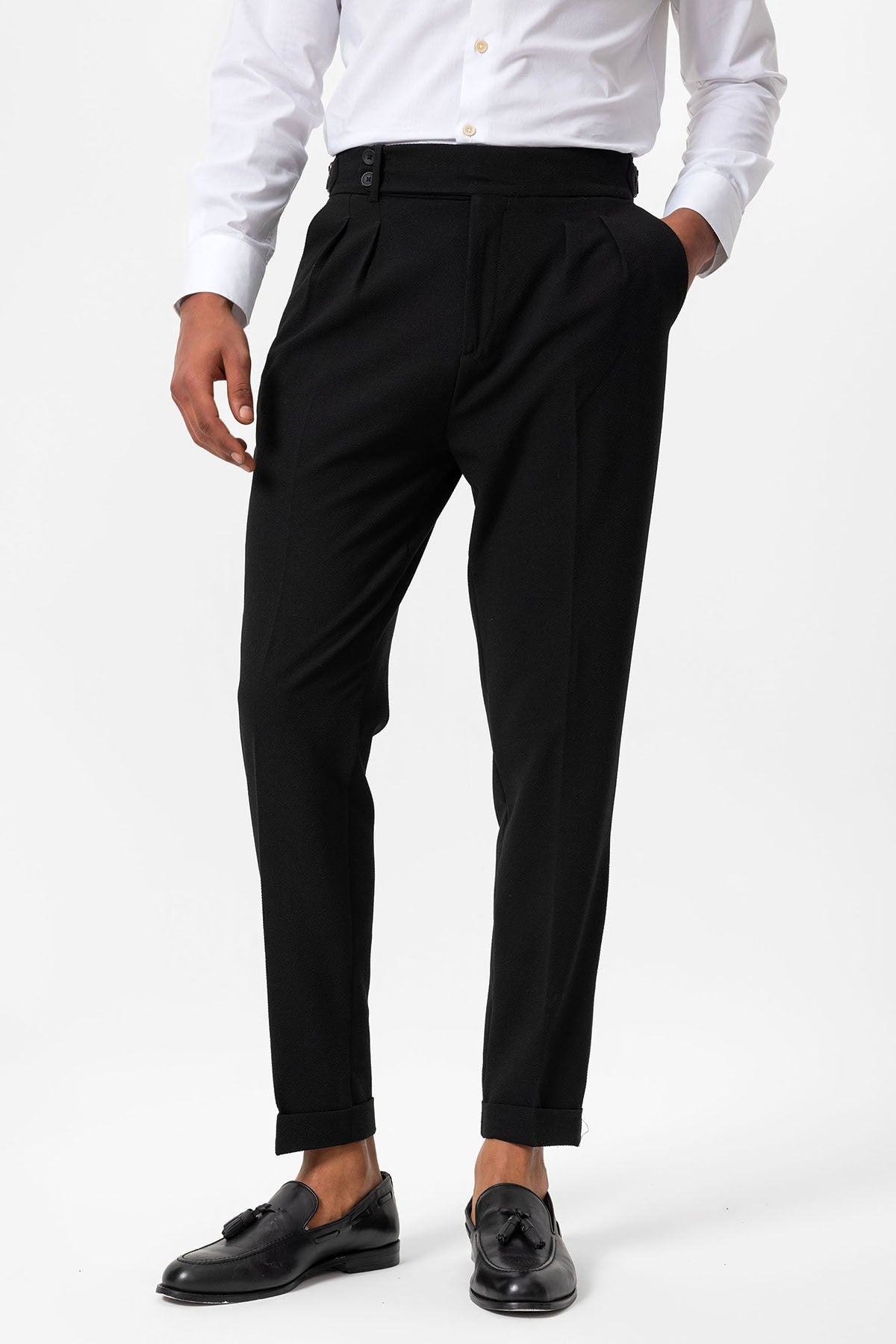 High-Waisted Pleated Textured Men's Pants