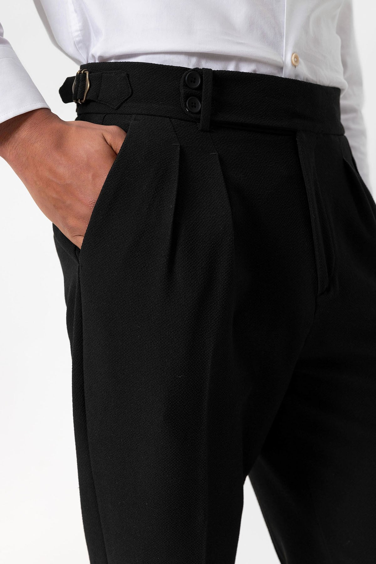 High-Waisted Pleated Textured Men's Pants