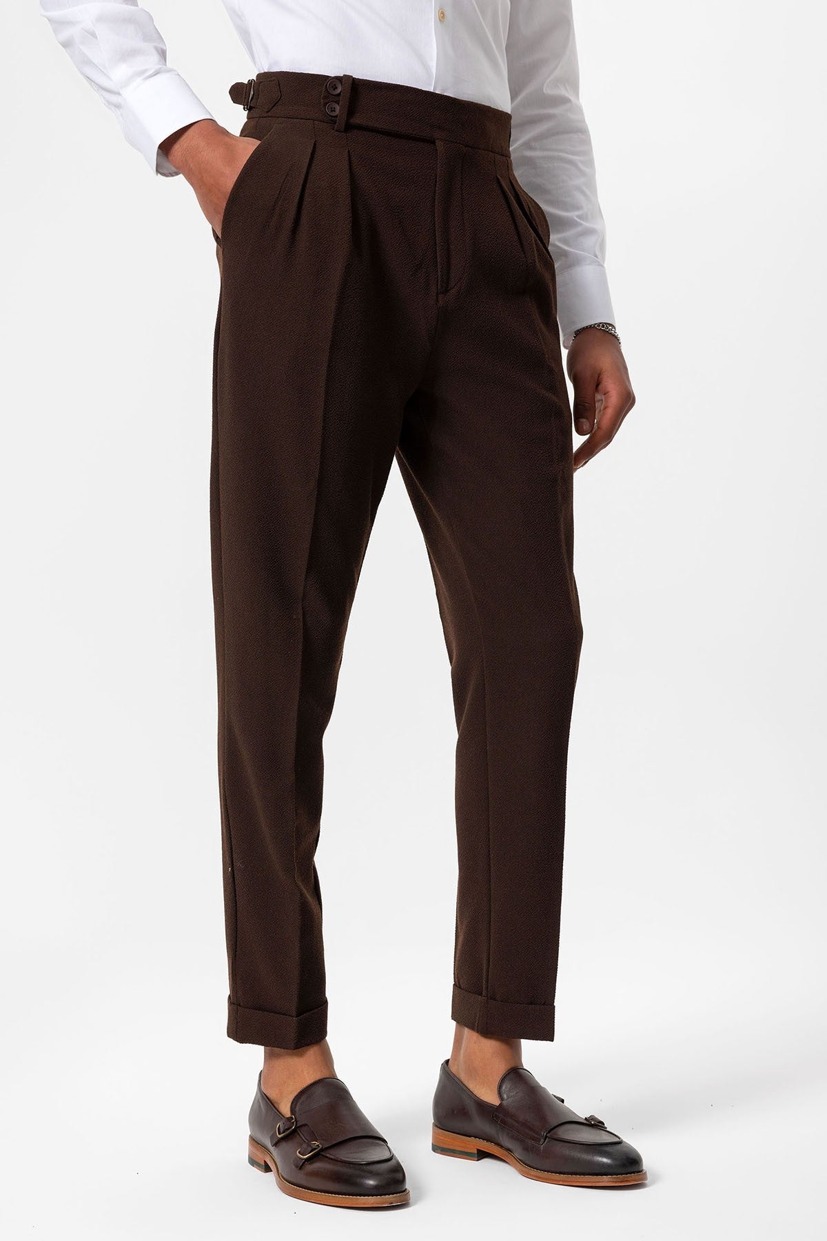 High-Waisted Pleated Textured Men's Pants
