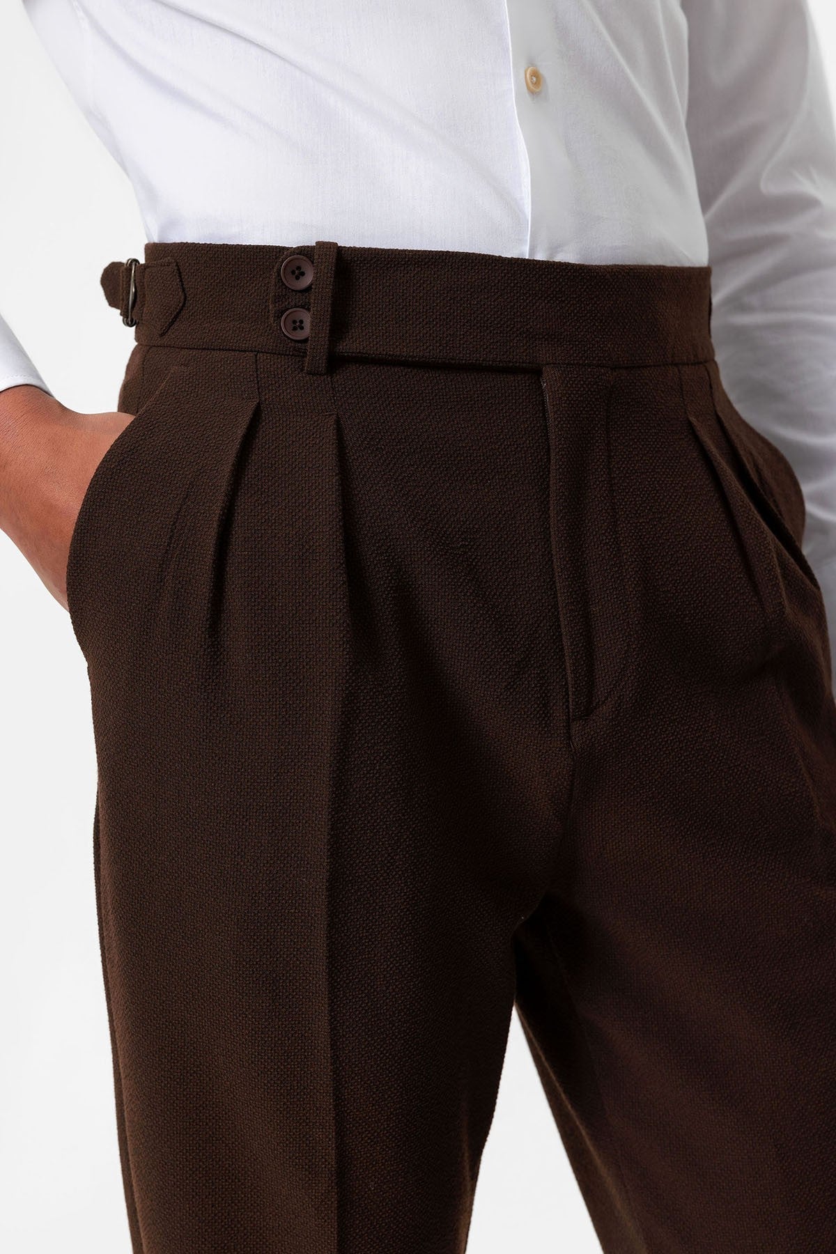 High-Waisted Pleated Textured Men's Pants
