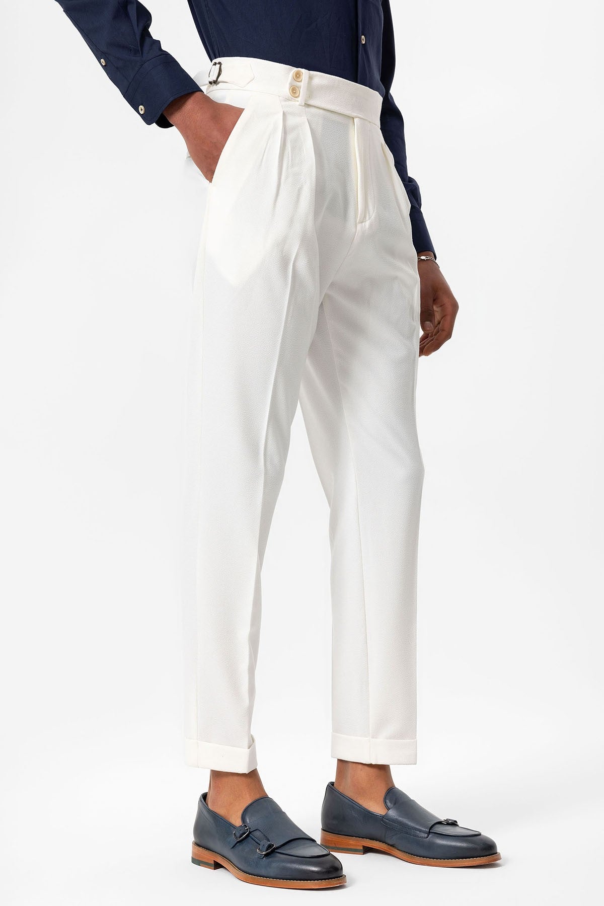 High-Waisted Pleated Textured Men's Pants
