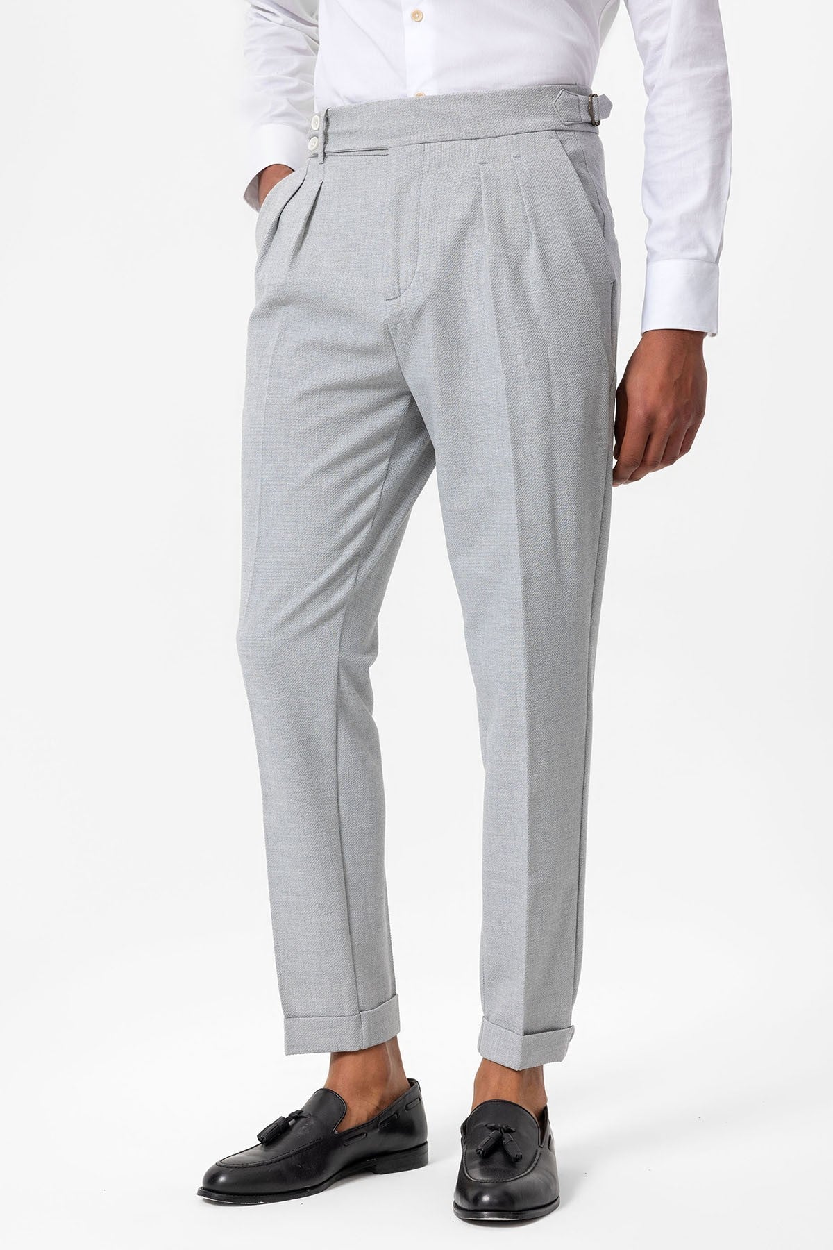 High-Waisted Pleated Textured Men's Pants