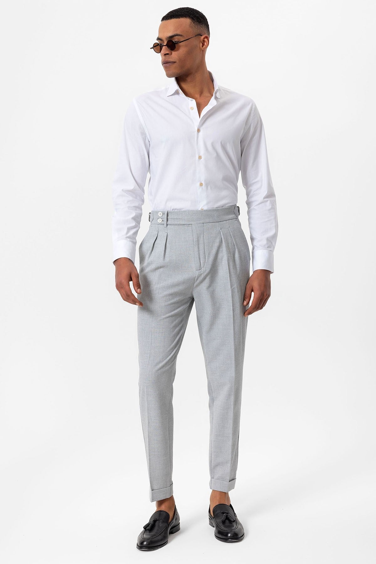 High-Waisted Pleated Textured Men's Pants