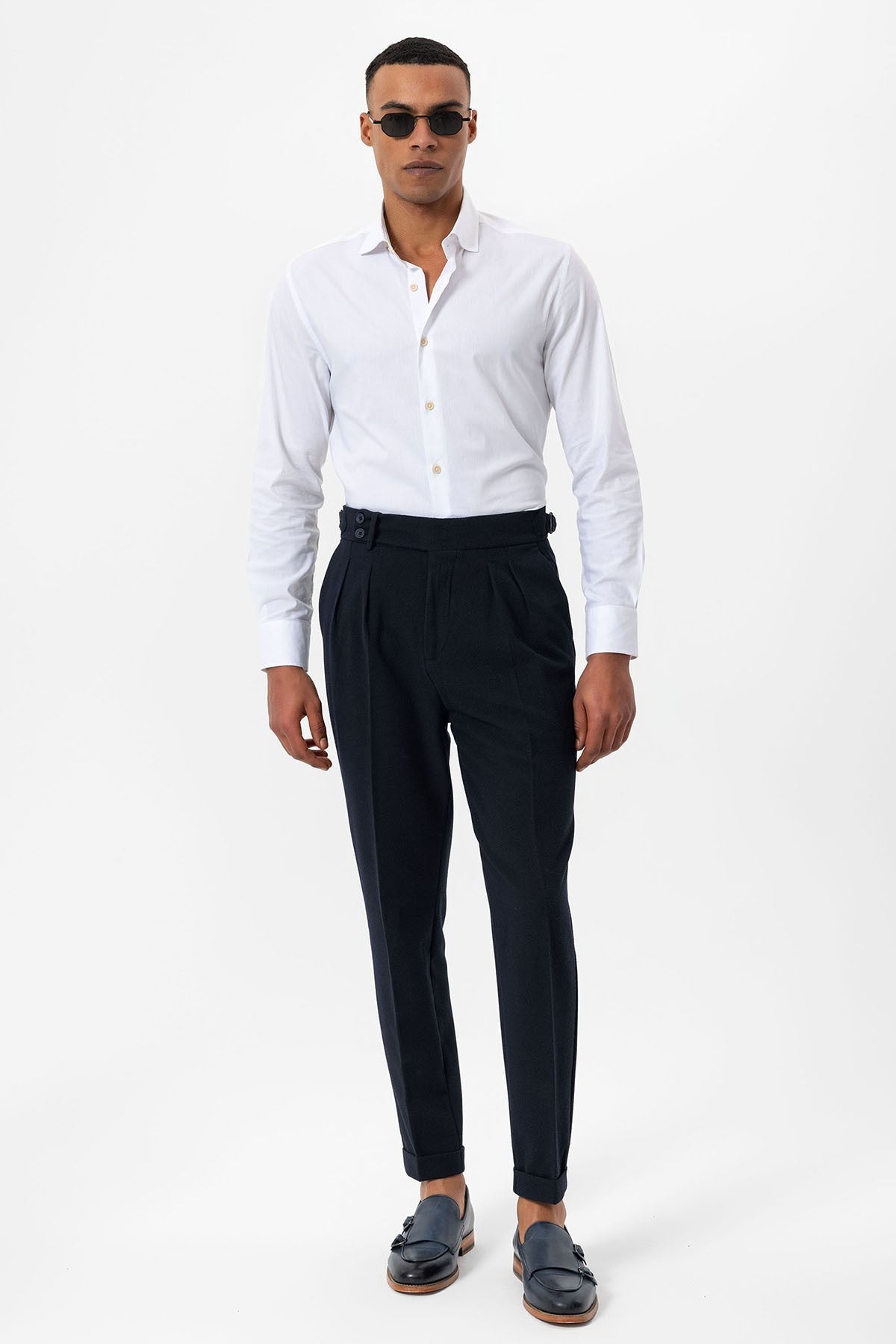 High-Waisted Pleated Textured Men's Pants