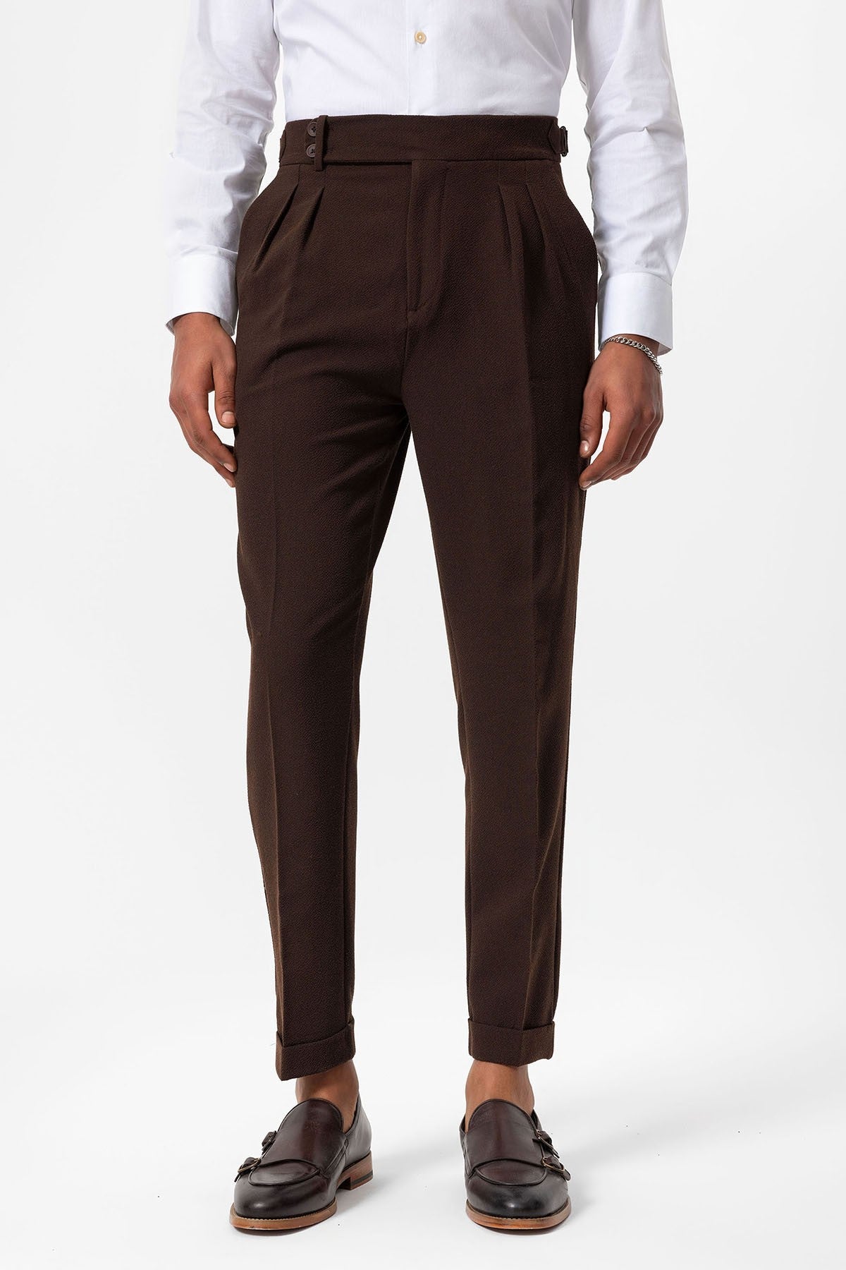 High-Waisted Pleated Textured Men's Pants