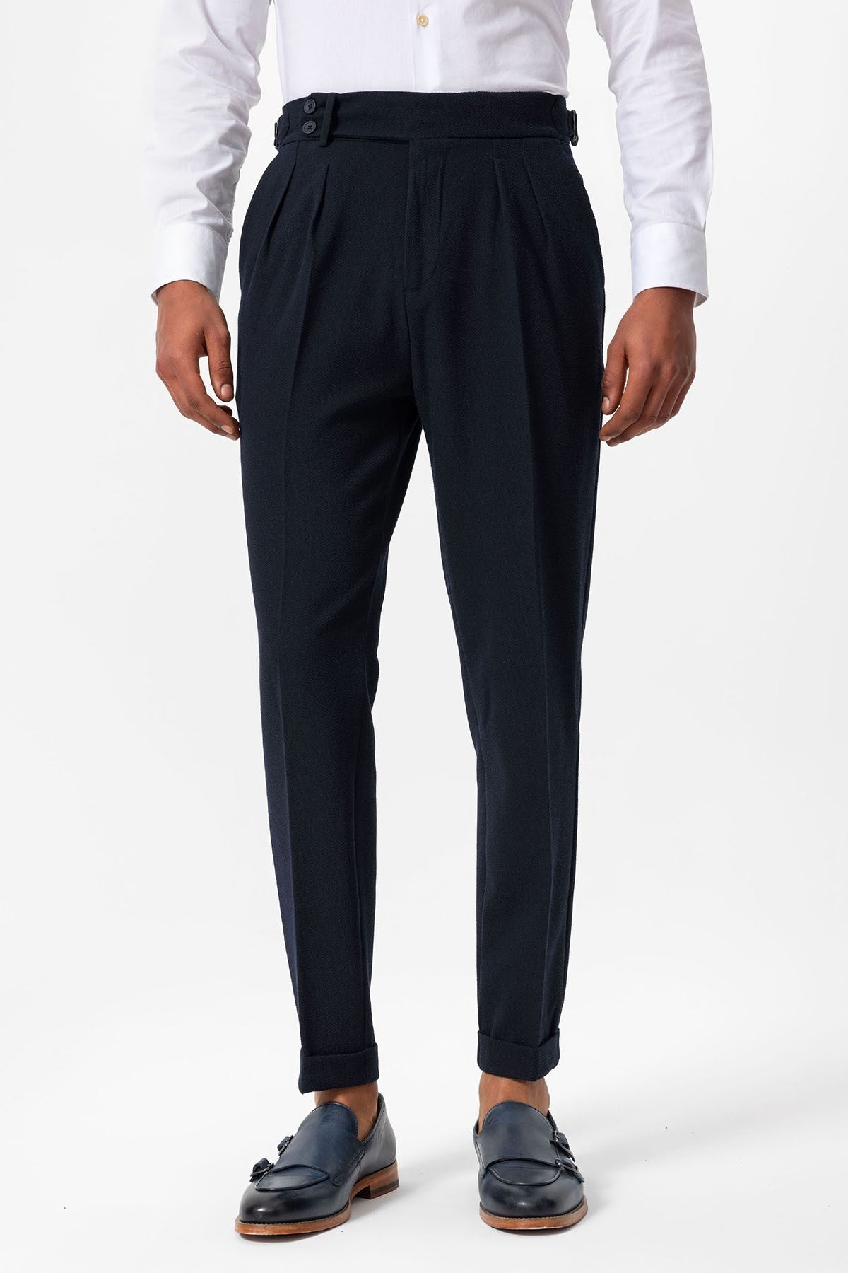 High-Waisted Pleated Textured Men's Pants