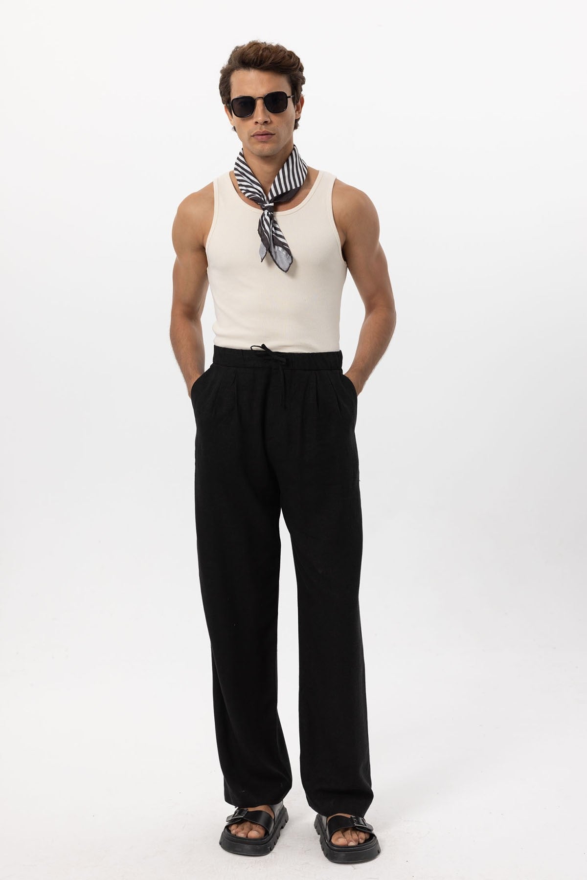Antioch Belted Linen-Blend Baggy Men's Pants