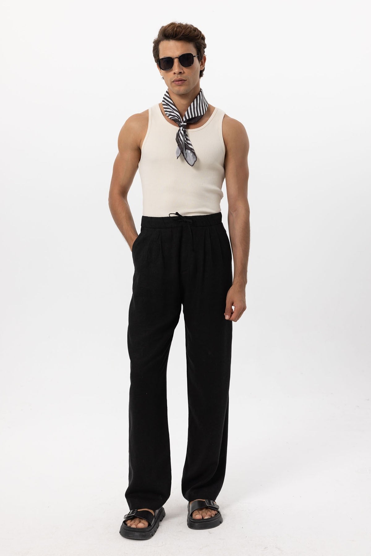 Antioch Belted Linen-Blend Baggy Men's Pants